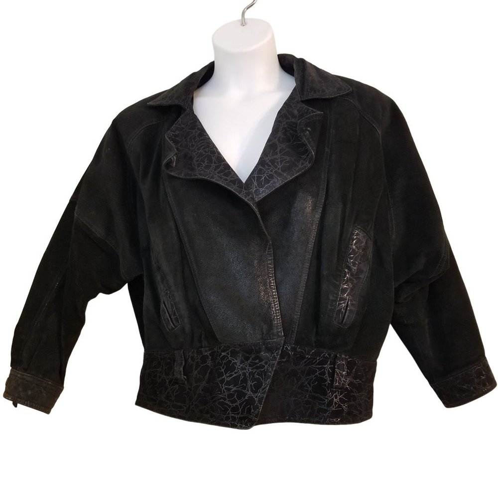 Byrnes Baker M Black Leather Bomber Jacket Vintage Aviator Metallic Gorpcore Lin